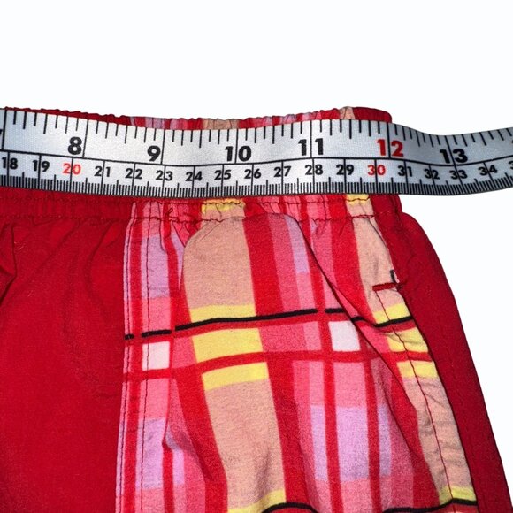 VTG 90s OP Ocean Pacific Swim Shorts Trunks Mens M Red Plaid Elastic Waist Liner - Picture 9 of 12